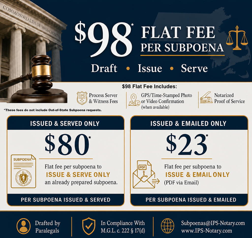 Subpoena Services Flat Fees Massachusetts Subpoena Service Fees