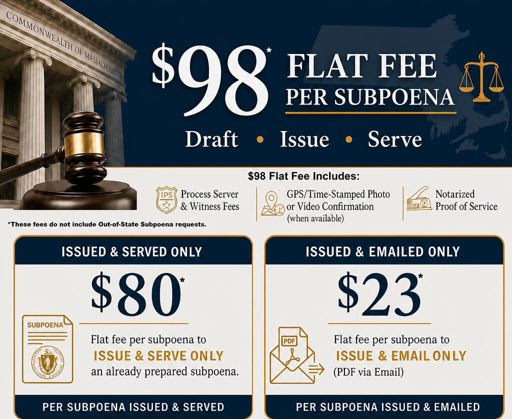 Subpoena Services Flat Fees Massachusetts Subpoena Service Fees